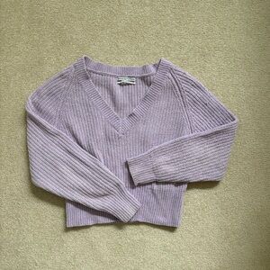 Lavender Chenille V-Neck Cable Knit Sweater